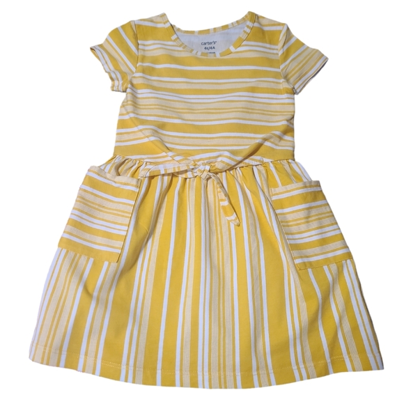 Carter's Other - 4T Girls Carter’s Striped Cotton Dress| Yellow White Short Sleeves, Side Pockets